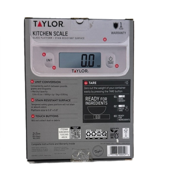 Taylor Digital Kitchen Glass Top 11lb Food Scale - Picture 3 of 9